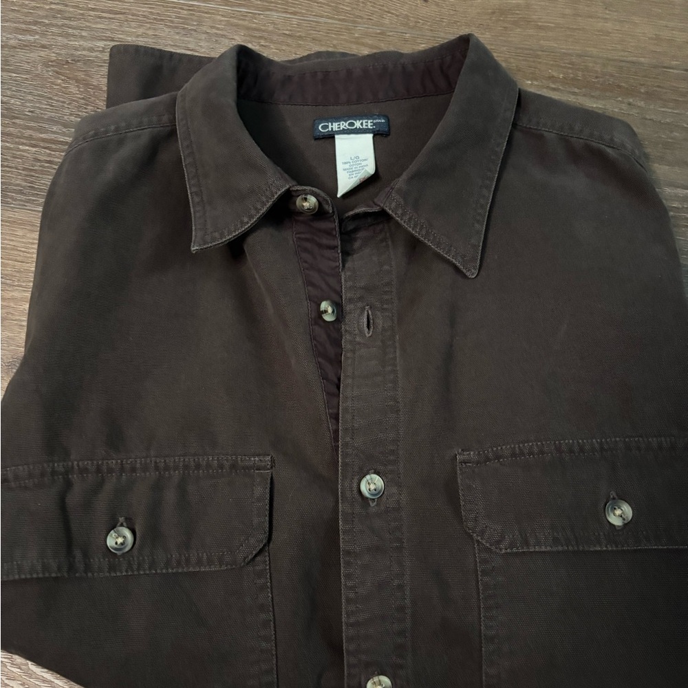 Cherokee Dark Brown Casual Button Down Shirt